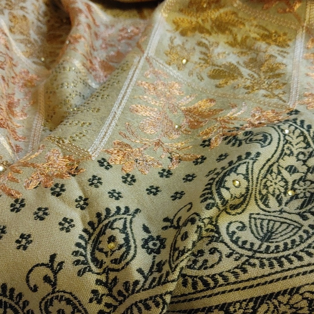 Roop Sari Palace Kashmiri Shawl Tan - Picture 12 of 16